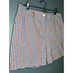 Talbots Seersucker Shorts Womens 10 Red White Blue Plaid Scallop Hem 4th of July